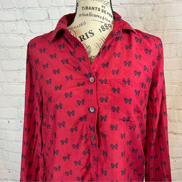 J Crew Boy popover in bows size 0 silk blend - Picture 5 of 10